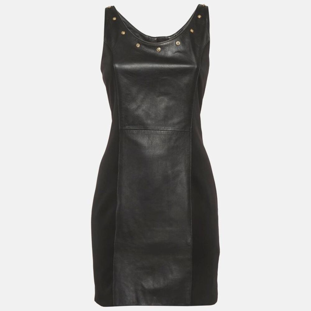 Versus Versace Black Leather And Neoprene Mini Dress S